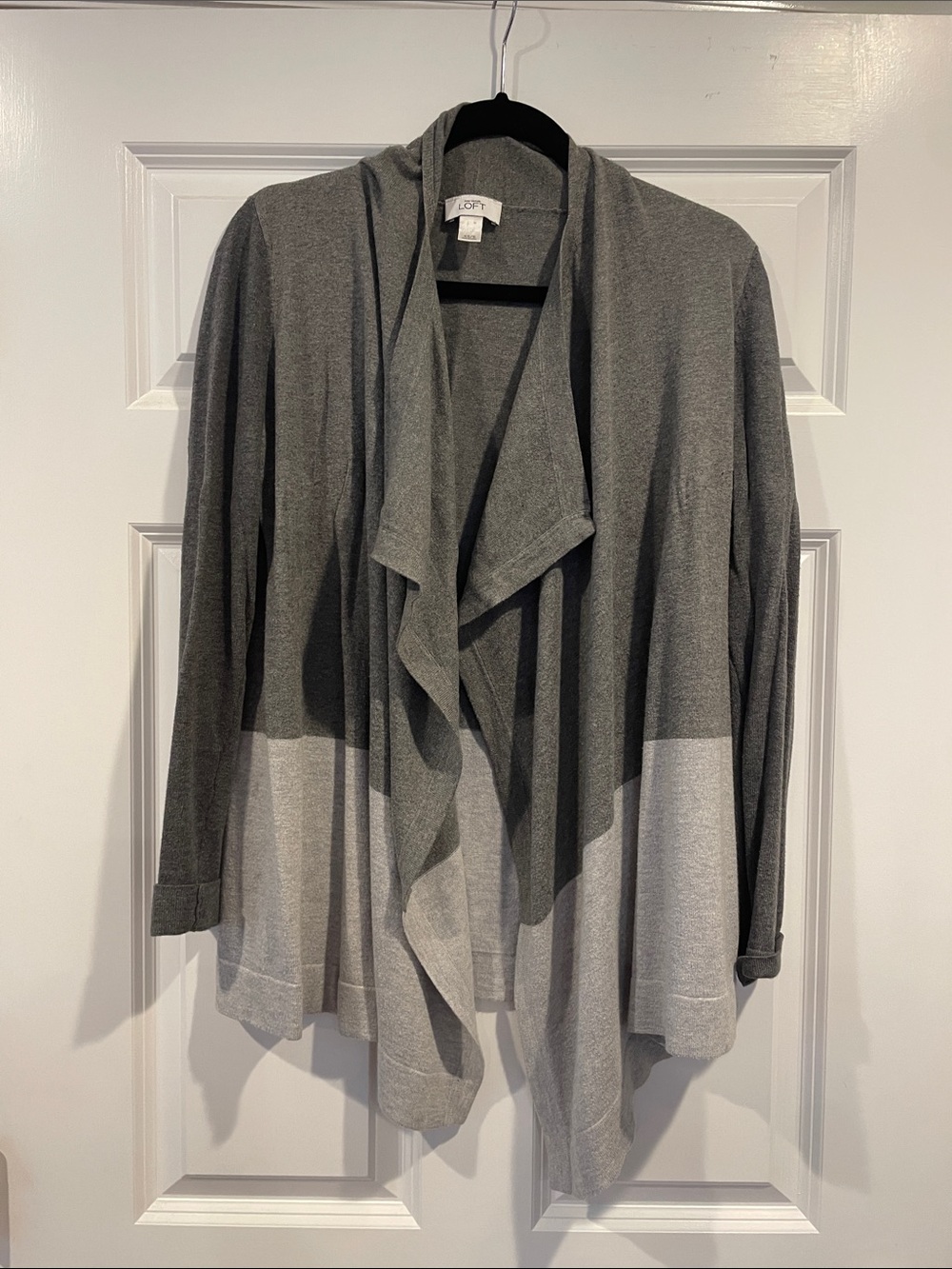 LOFT Two-Tone Gray Draped Open-Front Cardigan